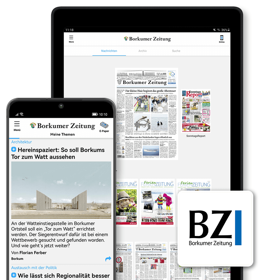 Abbildung der App auf einem Smartphone und einem Tablet