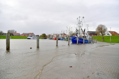 So steht das Hochwasser im Greetsieler Hafen - Bild 4
