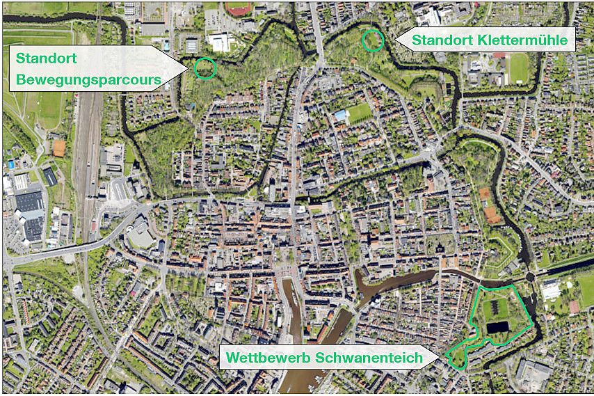 Der Bewegungsparcours ist Teil einer Aufwertung des Emder Walls. Auch eine Klettermühle entsteht derzeit und der Schwanenteich soll umgestaltet werden. Grafik: Archiv