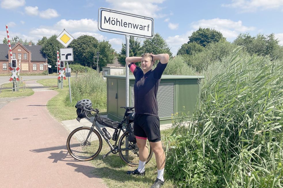 Am 22. Juli erreichte Hauke van Göns seinen Heimatort Möhlenwarf. Foto: Privat