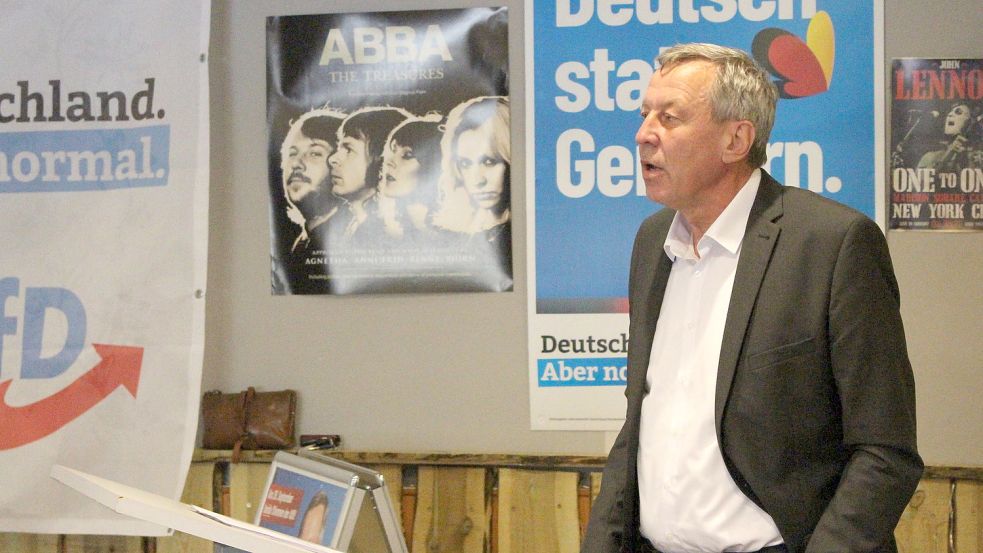Joachim Wundrak bei einer AfD-Wahlkampfveranstaltung in Aurich-Plaggenburg Ende August. Foto: Oltmanns