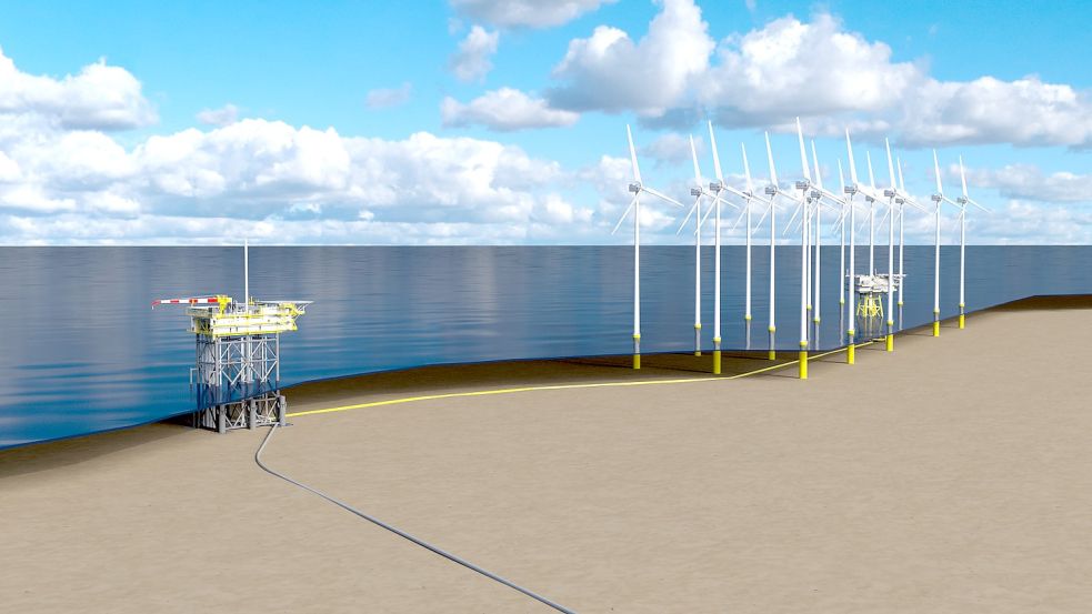 Die geplante Bohrinsel liegt in der niederländischen Nordsee. Betrieben werden soll sie mit Strom aus dem Windpark Riffgat, der in niedersächsischem Gewässer liegt. Foto: Onedyas