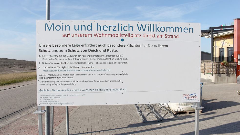 Hinweisschild am Eingang zum Wintercampingplatz. Foto: Oltmanns