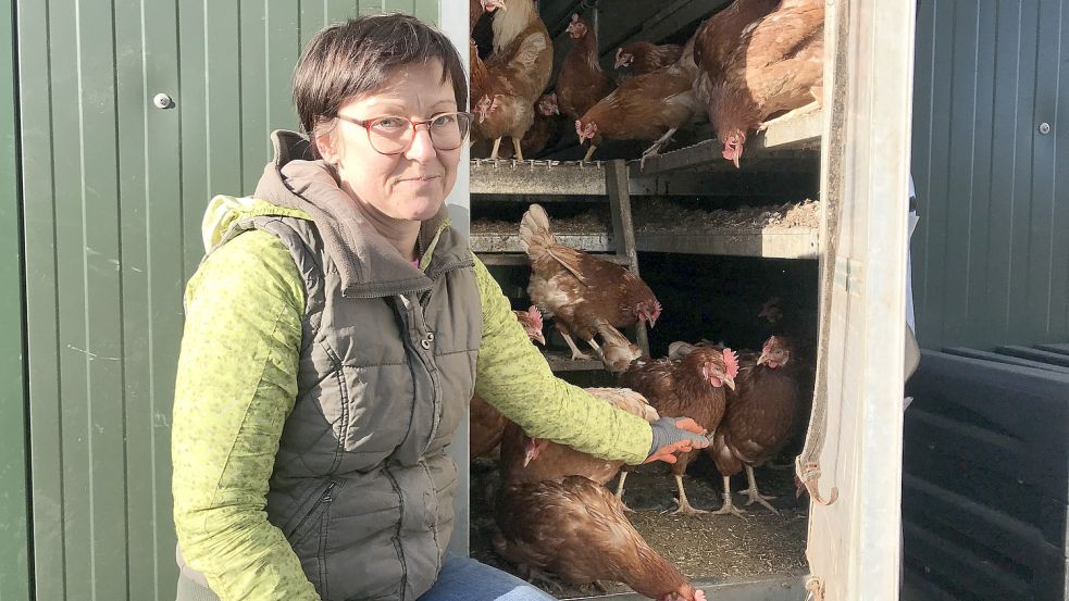 Iris Damerau muss ihre Hühner wieder in den Stall bringen. Normalerweise laufen sie unter freiem Himmel. Foto: Nording/Archiv