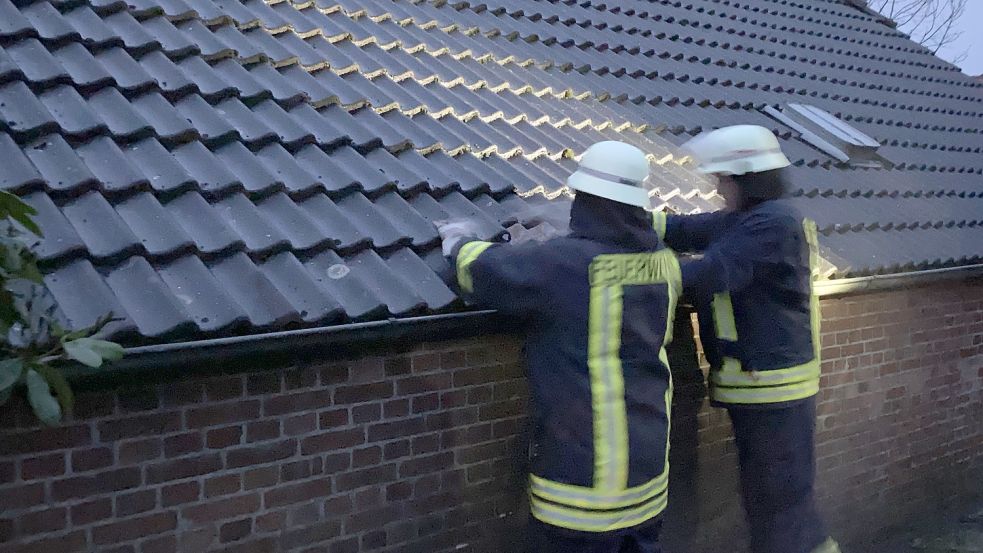 Die Einsatzkräfte stellten sicher, dass das Dach nicht beschädigt wurde. Foto: Janssen/Feuerwehr