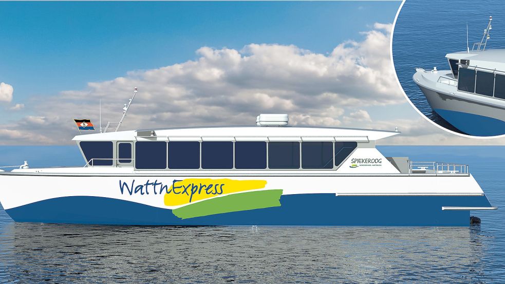 Bis jetzt nur eine Animation, aber so soll die neue Schnellfähre zwischen Neuharlingersiel und Spiekeroog aussehen. Foto: WattnExpress Besitz GmbH - Spiekeroog