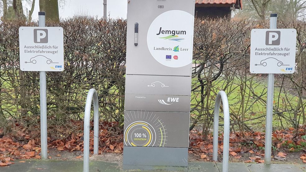 Die Jemgumer hoffen, dass das Angebot von E-Ladesäulen in der Gemeinde weiter ausgebaut werden kann. Bisherige Standorte sind auf dem Hermann-Tempel-Platz und dem Multifunktionsplatz in Ditzum sowie auf dem Parkplatz des Rathauses an der Hofstraße. Foto: Gettkowski