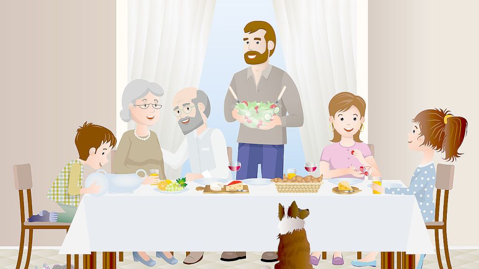 Und der Vater reicht den Salat: Szenen wie diese sind in vielen Familien selten geworden. Foto: Pixabay