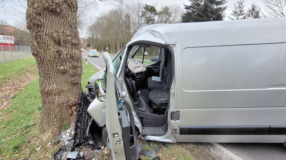 Der Transporter war frontal gegen einen Baum gefahren. Foto: Wolters