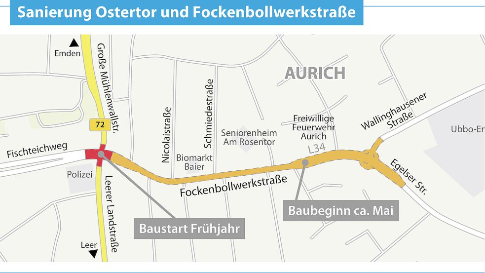 Der größte Brocken unter den Bauvorhaben dieses Jahres wird die Sanierung der Fockenbollwerkstraße. Vorher muss noch einmal die Fahrbahn der Ostertorkreuzung erneuert werden. Grafik: Reil