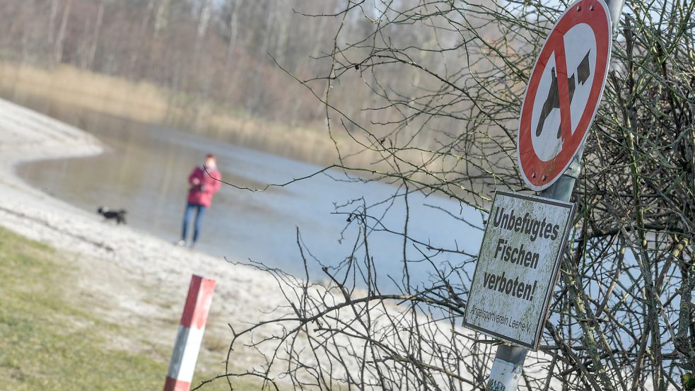 Die Schilder machen deutlich: Hunde haben am Badesee nichts verloren. Es halten sich aber nicht alle Halter daran. Foto: Ortgies