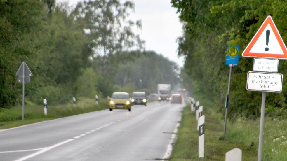 Straßenschäden sind auf der Landesstraße 12 in Wiesmoor schon seit längerer Zeit ein Problem. Foto: Schönig
