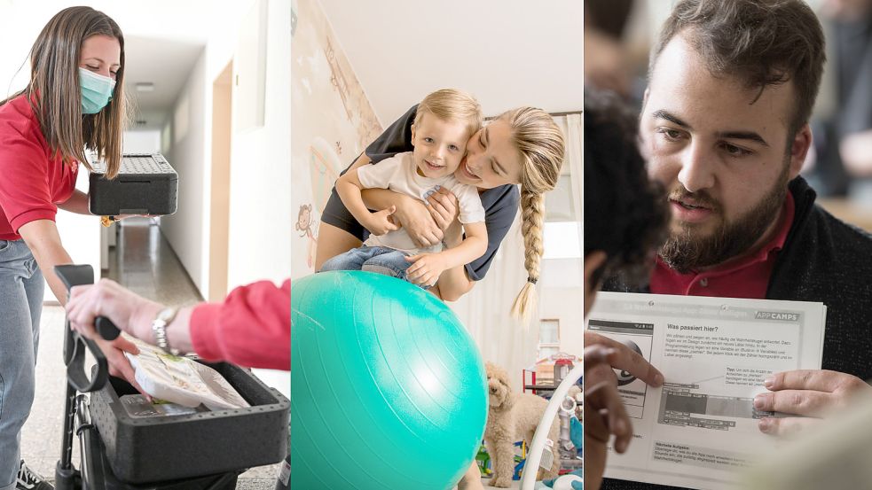 Älteren Menschen helfen, Kleinkinder erziehen, bei den Hausaufgaben helfen: Brauchen wir einen Pflichtdienst im sozialen Bereich? Foto: dpa (3)/Felix Kästle, Christin Klose, Andreas Arnold