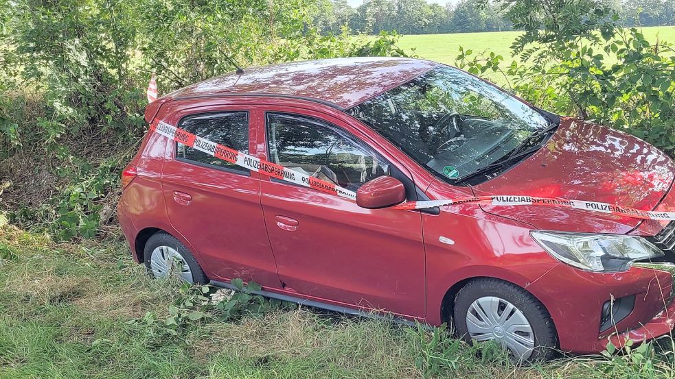 Das Auto blieb an einer Wallhecke liegen. Foto: Wolters