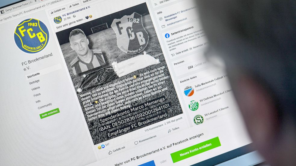 Auf Facebook ruft der FC Brookmerland zu Spenden auf, um die hinterbliebene Familie zu unterstützen. Foto: Ortgies