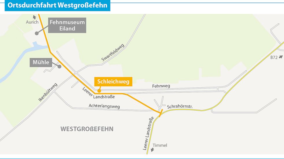 Schleichweg: Die L 14 ist die kürzeste Verbindung zwischen Aurich und der Autobahn 31. Grafik: Archiv