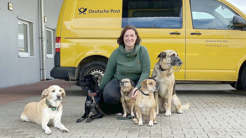 Hundetrainerin Esther Gassmann mit ihren Hunden. Jeder hat einen eigenen Charakter: Manche sind eher zurückhaltend, manche kontaktfreudiger. Foto: Löschen