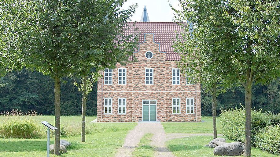 An dieser Stelle ließ Graf Enno III. 1612 ein Jagdschloss errichten. 1756 verkaufte es die preußische Verwaltung und gestattete den Abriss. Grafik: Klosterverein