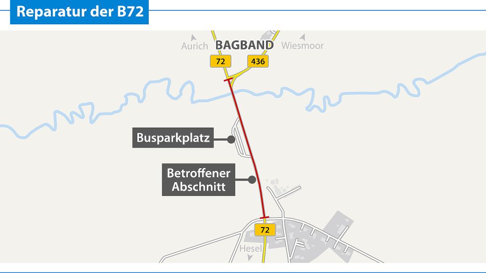 Auf der B 72 bei Bagband ist in den Herbstferien mit Behinderungen zu rechnen. Grafik: Kirsten Schüür