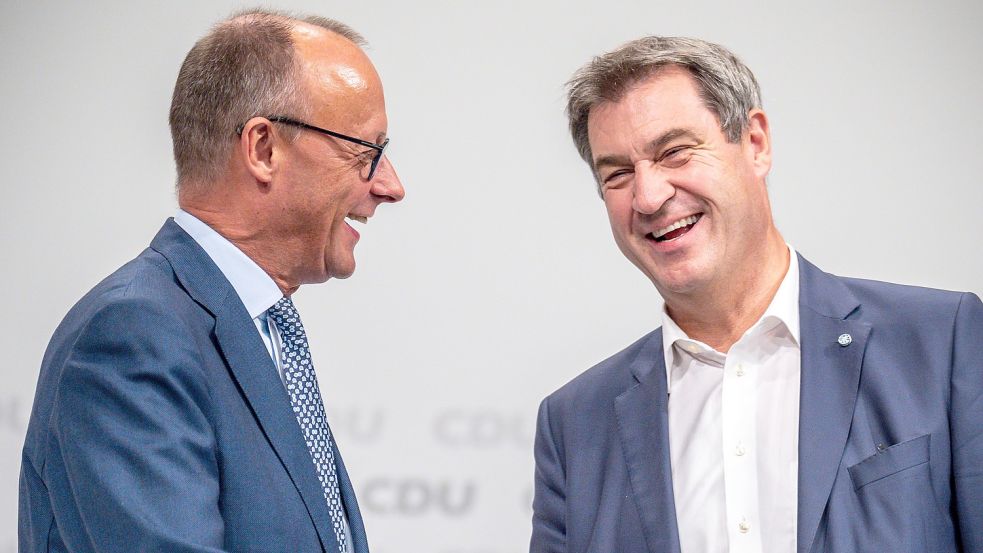 Hält der Burgfriede? CDU-Chef Friedrich Merz (links) und CSU-Chef Markus Söder betonen derzeit die Einigkeit der Schwesterparteien. Foto: Kappeler/DPA