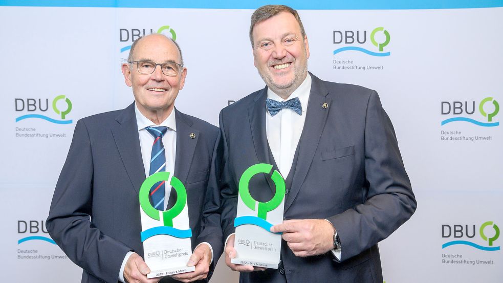 Friedrich Mewes (links) und Dirk Lehmann mit dem Deutschen Umweltpreis. Foto: Deutsche Bundesstiftung Umwelt