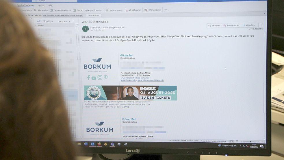 Auch im Postfach der Borkumer Zeitung sind die gehackten Mails angekommen. Foto: Ferber