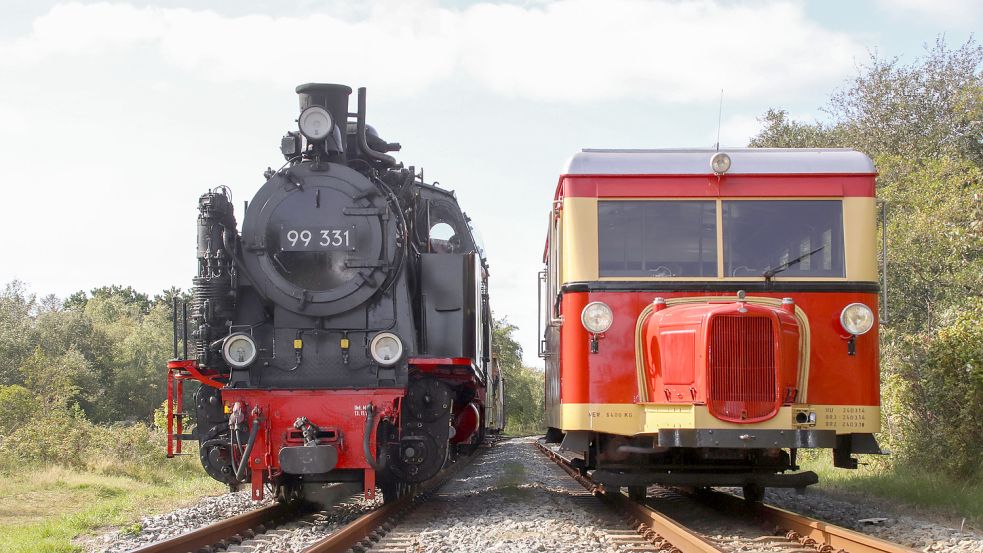 Bei Urlaubern beliebt: Fahrten mit der Molli-Lok (links) und dem „Schweineschnäuzchen“. Foto: Kleinbahn