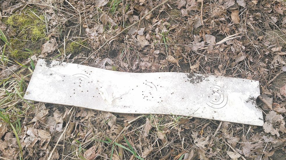 Dieser Zielstreifen mit Einschusslöchern wurde am Samstag im Stadtwald gefunden. Foto: Privat