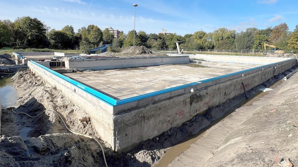 So sah es im vergangenen Herbst im Freibad Borssum aus. Im Moment ruhen die Außenarbeiten, weil es zu kalt ist. Foto: Stadt Emden/Archiv