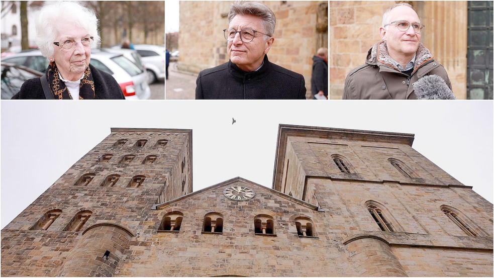 Anna-Maria Horn, Fritz Brickwedde, Pfarrer Dirk Meyer (v.l.n.r.) und viele Mitglieder der Domgemeinde Osnabrück bedauern den Rücktritt von Bischof Bode sehr. Foto: Benjamin Beutler