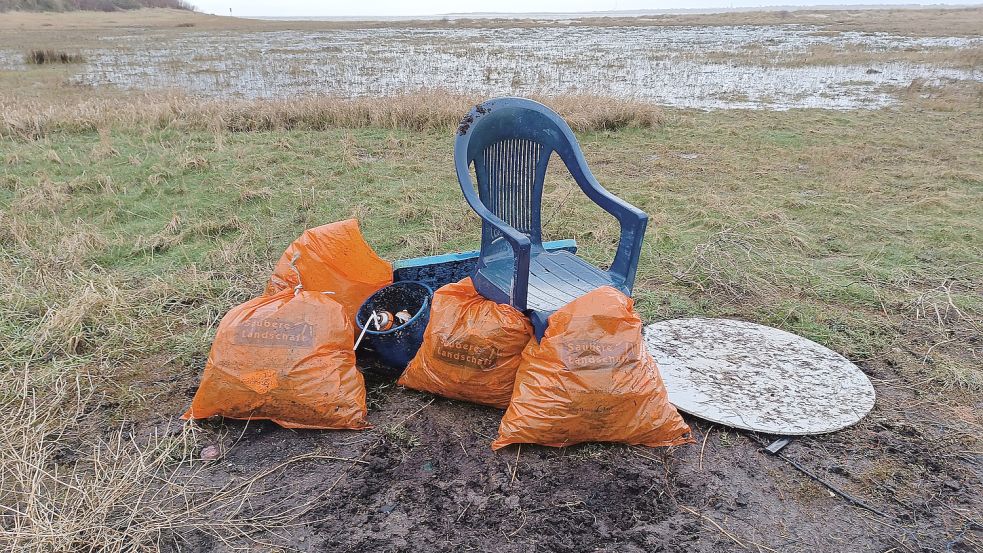 Auch ein Gartenstuhl gehörte zur Sammlung im Yachthafen. Foto: Franke