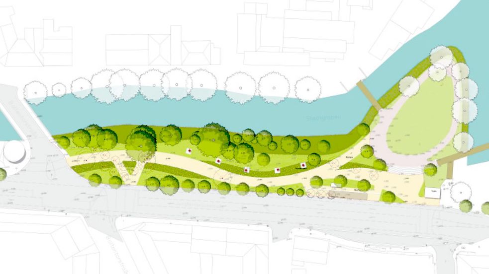 So sehen die Pläne für die Kunstpromenade zwischen Chinesentempel und Henri-Nannen-Platz aus. Grafik: SCAPE/Stadt Emden