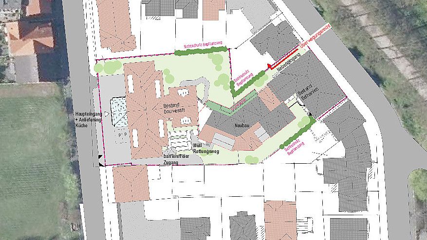 Der Neubau soll das Haus Bethanien und den Douwestift verbinden. Grafik: Urbano