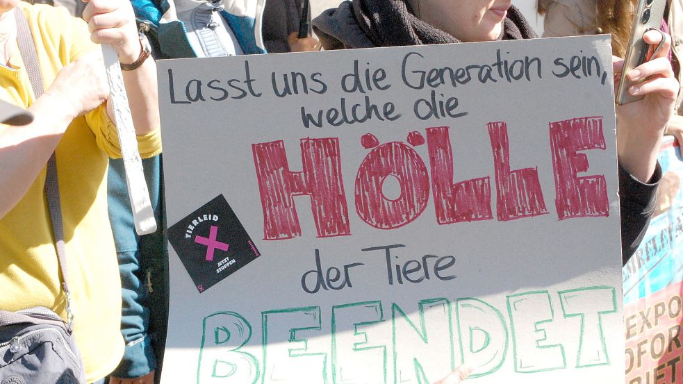 Einige haben handgemalte Plakate dabei.