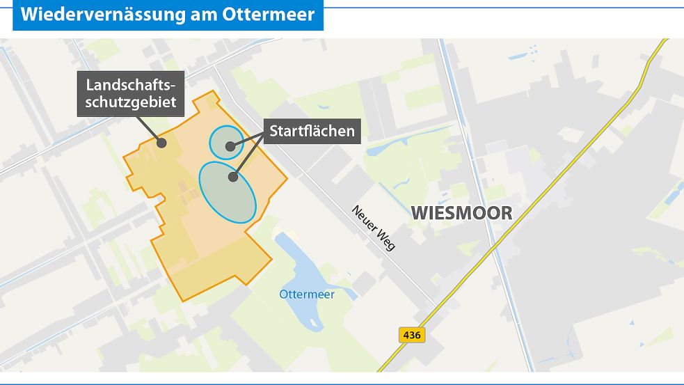 Auf einem 28 Hektar großen Gebiet kann kurzfristig mit der Wiedervernässung losgelegt werden. Grafik: Kirsten Schüür