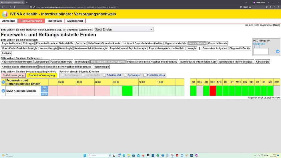Donnerstag, 25. Mai 2023, 9.30 Uhr: Die Emder Klinik hat als erstes Krankenhaus in Ostfriesland die Abmeldung seiner Intensivstation für die „Stationäre Versorgung“ aufgehoben. Screenshot: OZ