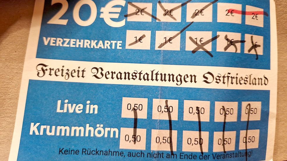 Eine der Verzehrkarten des Abends. Foto: Hock