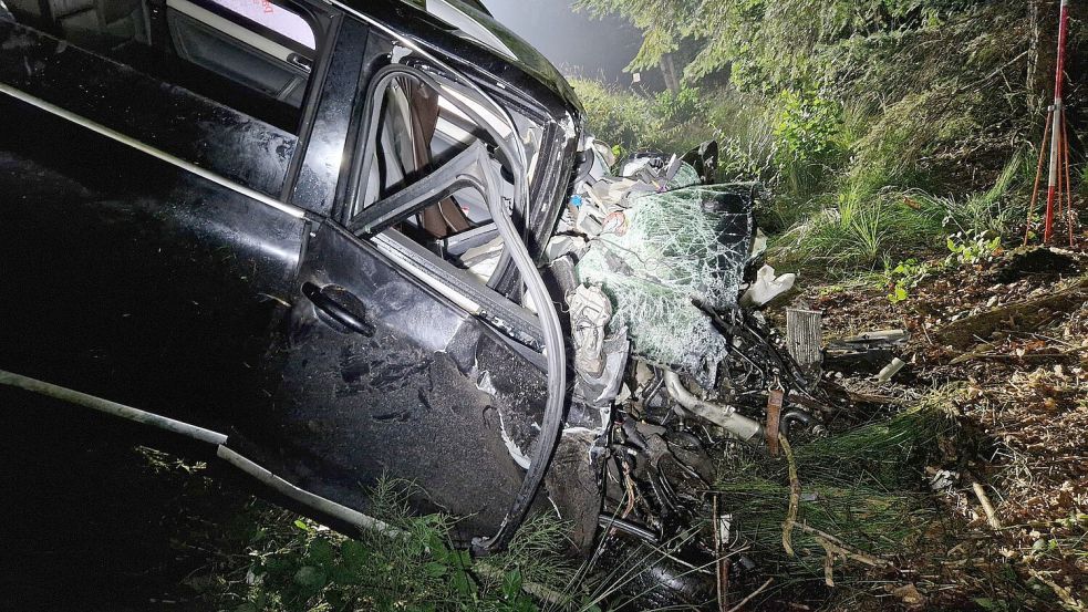 Das Auto geriet zunächst auf den Grünstreifen und dann in einen Graben. Foto: Feuerwehr Wittmund