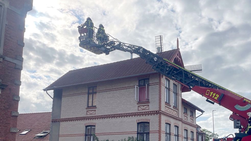 Per Drehleiter wurde die Katze gerettet. Foto: Feuerwehr