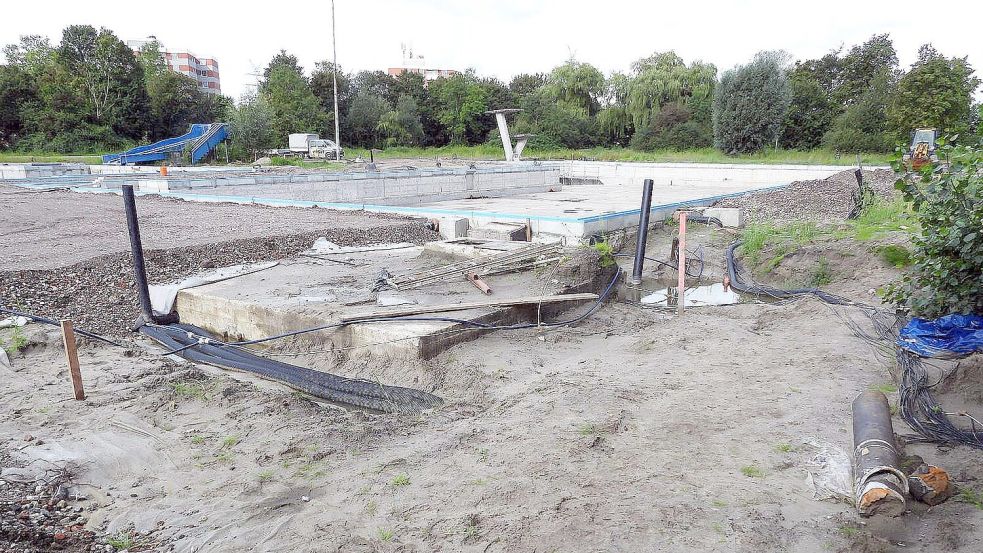 Hier ist noch einiges zu tun, bis das Freibad Borssum wieder öffnen kann. Foto: F. Doden