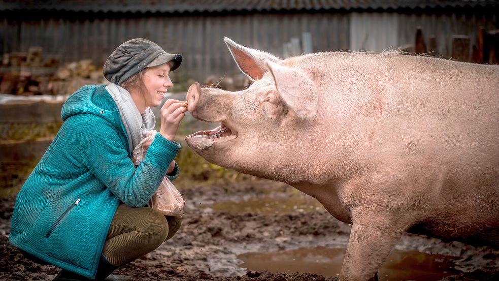 Rosalie hat gefühlt immer Hunger und freut sich, wenn Maren Osterbuhr mit Kleinigkeiten zum Mampfen vorbeikommt. Fotos: Archiv/Cordsen