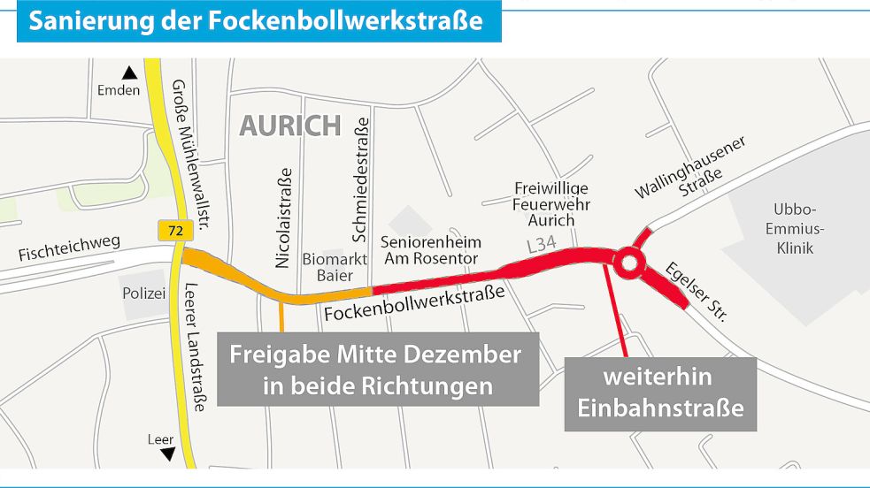 Probeweise wird der vordere Teil der Straße in beide Richtungen freigegeben. Grafik: Kirsten Schüür