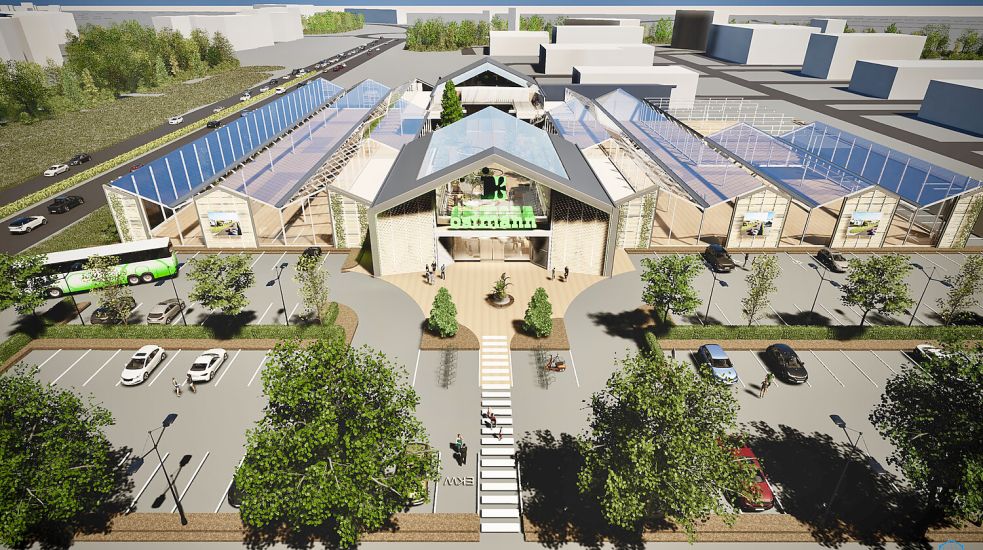 So soll das neue Gartencenter von Blumen Ostmann in Emden aussehen. Die Verkaufsfläche umfasst etwa 9000 Quadratmeter. Darstellung: Blumen Ostmann GmbH