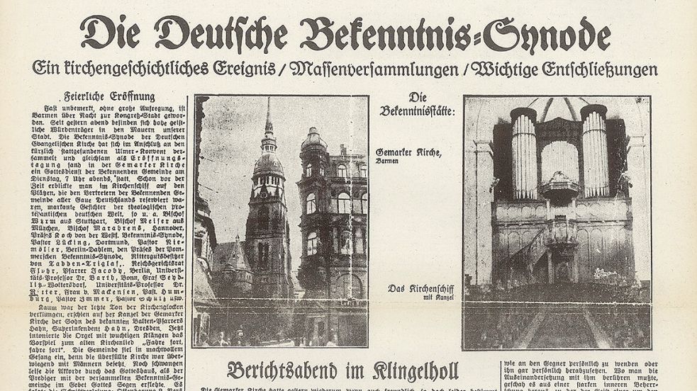 1934 formierte sich mit der Bekennenden Kirche eine Gegenbewegung zu den Deutschen Christen der Nazis. Die Barmer Zeitung widmete dem Ereignis einen Sonderdruck. Foto: Archiv der Evangelischen Kirche im Rheinland/Gemeinfrei