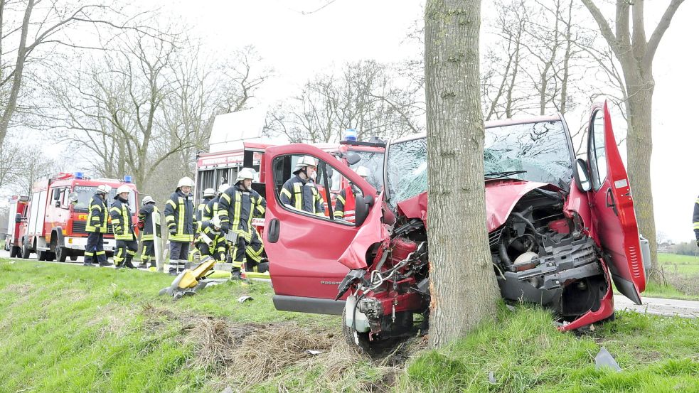 Der Transporter war frontal gegen einen Baum geprallt. Foto: Wolters