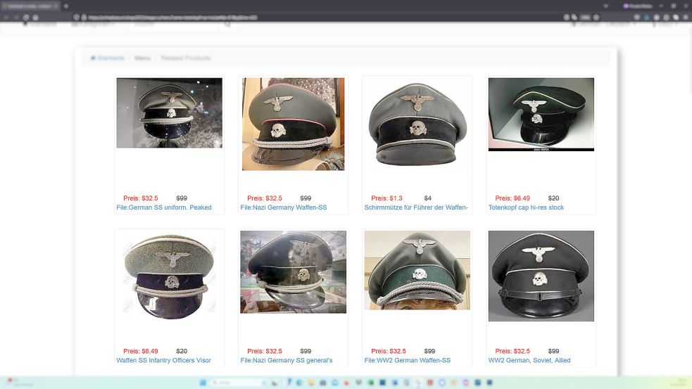 SS-Mützen in einem Internet-Shop. Foto: Screenshot / Pixelung: OZ