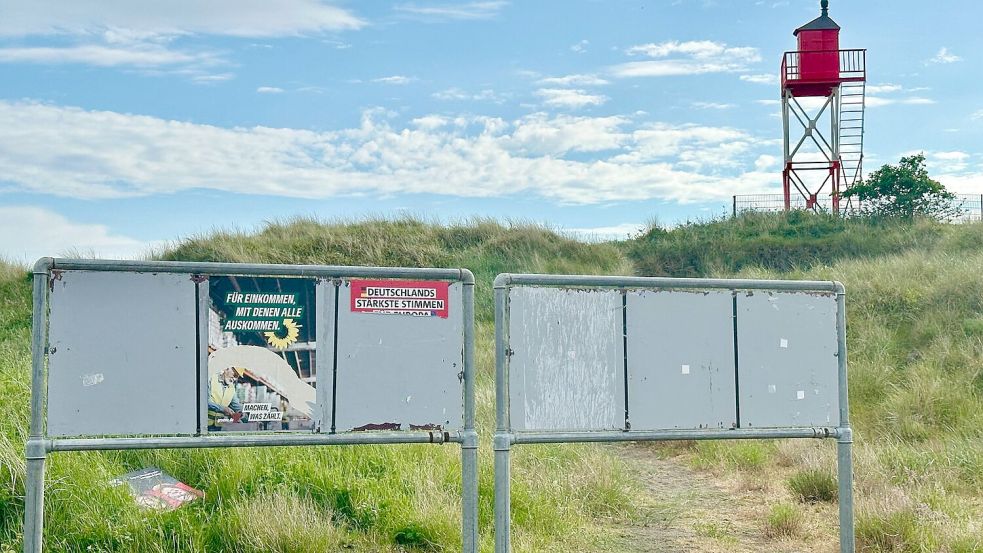 Unter anderem an der Randzelstraße wurde ein Wahlplakat der SPD zerstört. Foto: Stanggassinger/SPD Borkum