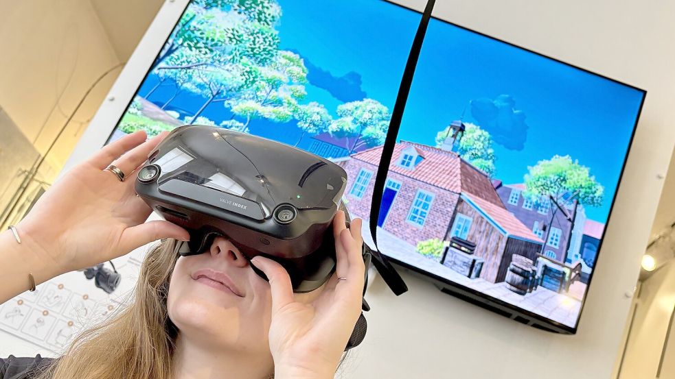 Wer diese VR-Brille aufzieht, taucht visuell in die alte Welt Aurichs ab. Foto: Ortgies