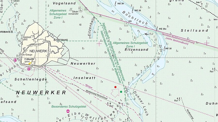 Der Kartenausschnitt zeigt die neue Kennzeichnung der Schutzgebiete gemäß der Nordsee-Befahrensverordnung. Grafik: BSH