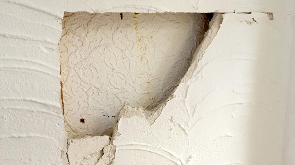 Eine demolierte Wand in einer ostfriesischen Mietwohnung. Das Foto ist laut dem zuständigen Hausverwalter in der Wohnung eines psychisch auffälligen Mieters aufgenommen worden. Foto: Privat